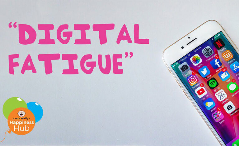 Text saying digital fatigue next to a photo of a smartphone