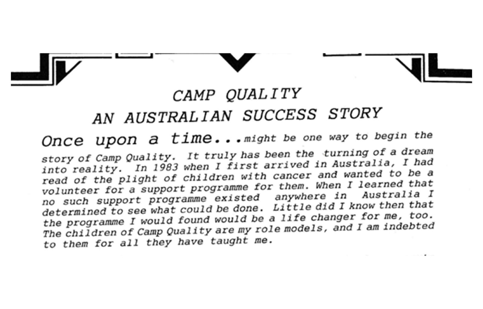A newspaper clipping about Camp Quality starting in 1983