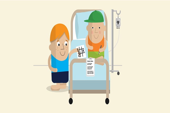 Child in hospital bed animated