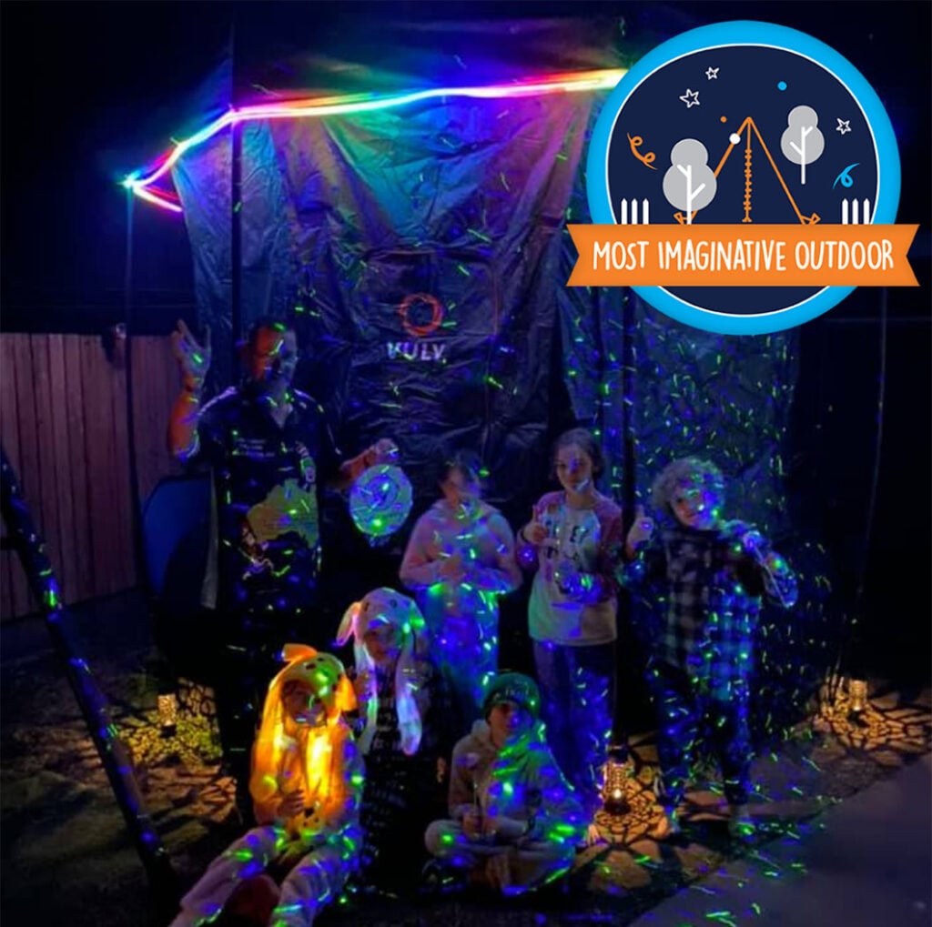 Colourful outdoor camp with bright lights, most imaginative outdoor camp winner