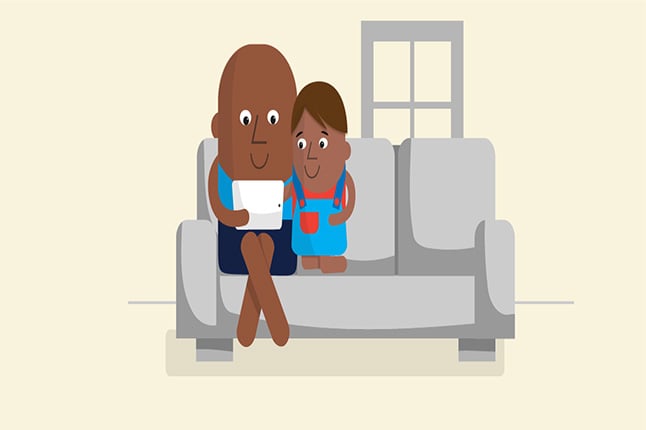 Family on sofa animated