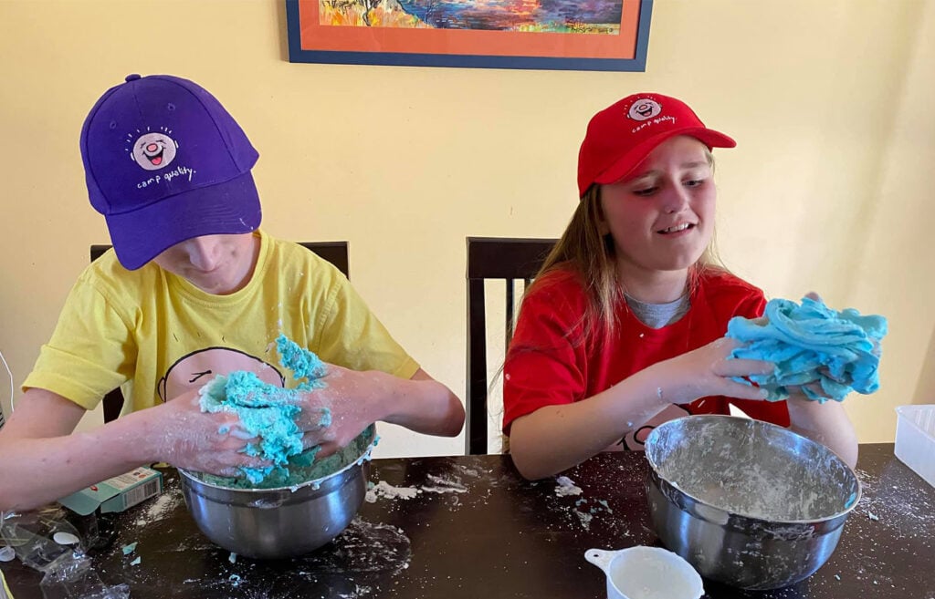 Lily and Ethan making slime