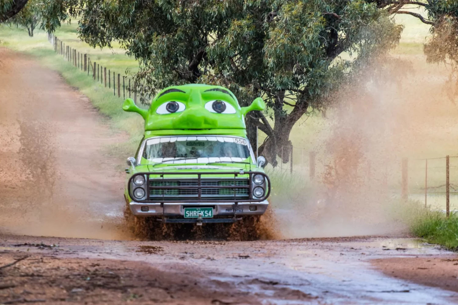 Shrek Car driving through the mud for WesCarpade