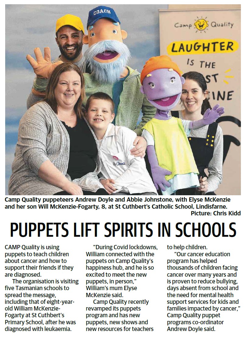 Puppets lift spirits in schools, newspaper article