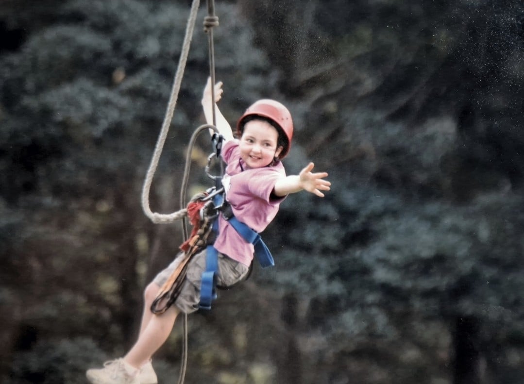 Young Meg on the high ropes